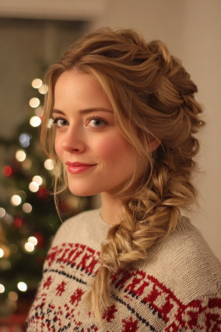 Textured Side Fishtail Braid with Teased Crown — Soft Boho Finish