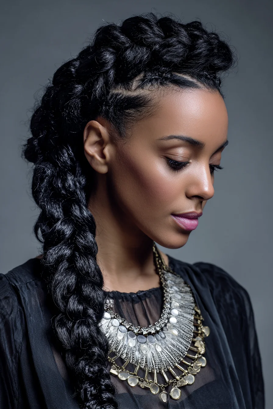 Textured Side Goddess Braid with Cornrow Base