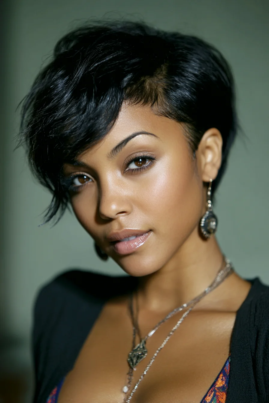 Textured Side-Swept Pixie Cut — Short Layered Pixie with Long Fringe