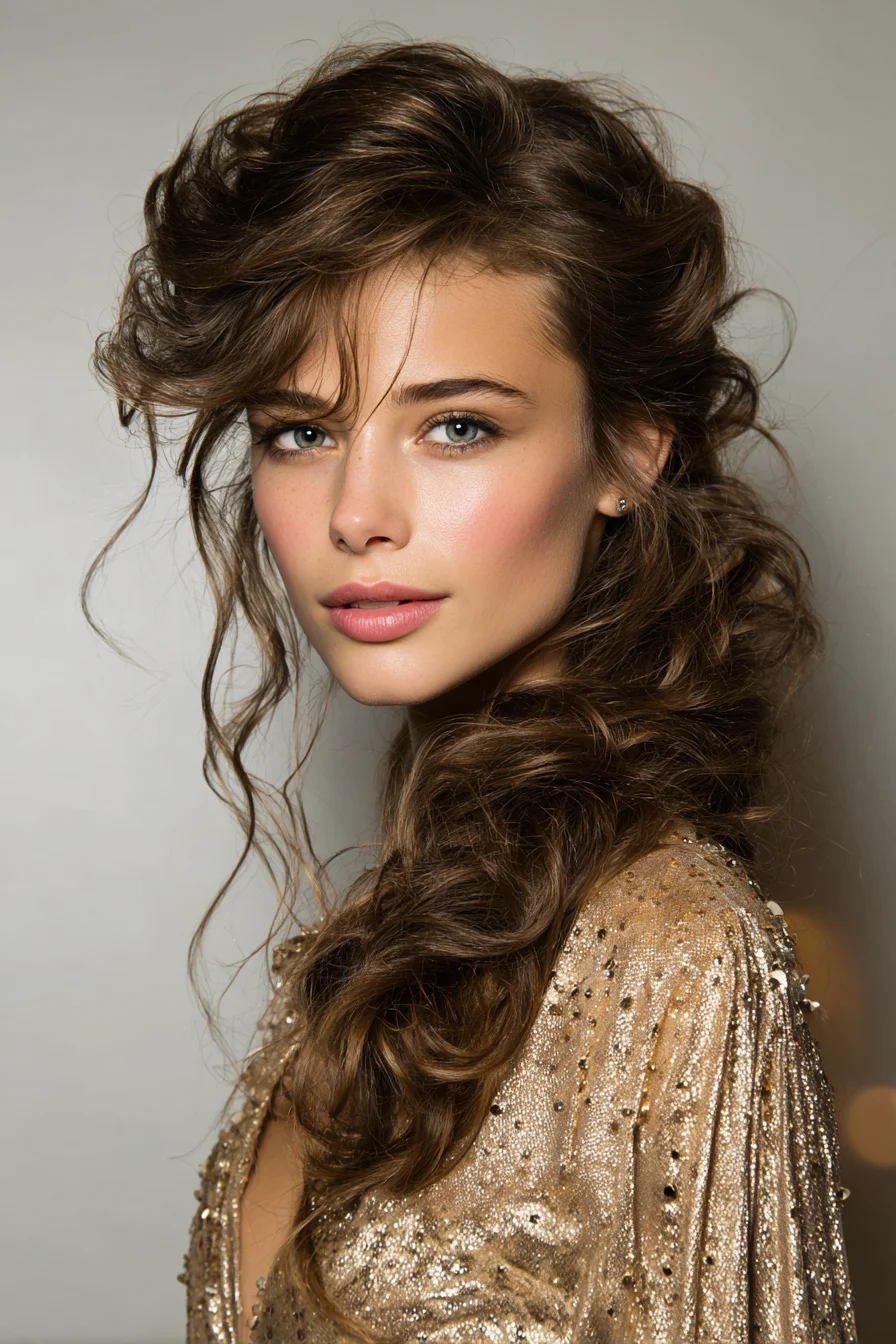 Textured Side‑Swept Romantic Waves for Long Hair