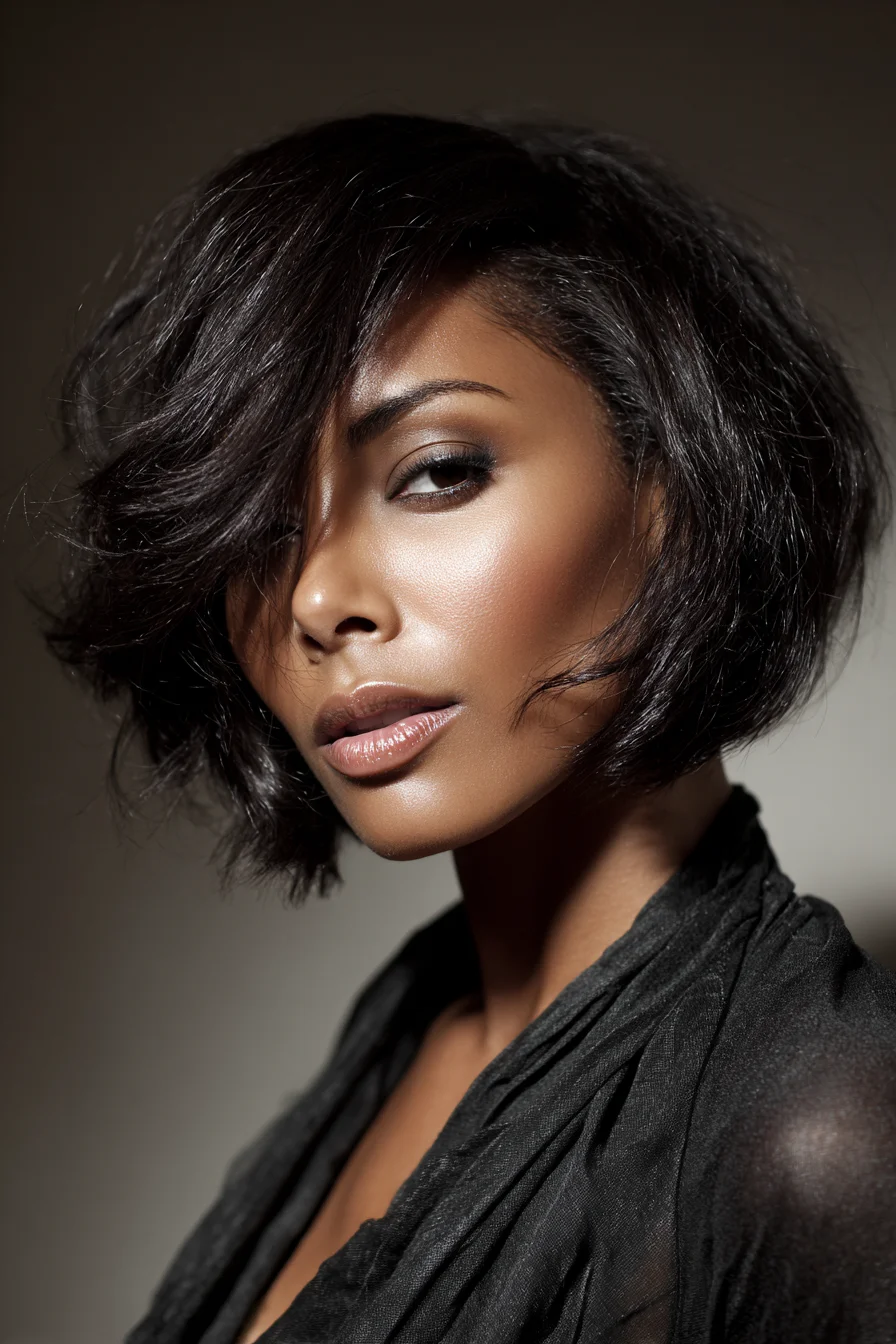 Textured Side‑Swept Short Bob with Face‑Framing Layers