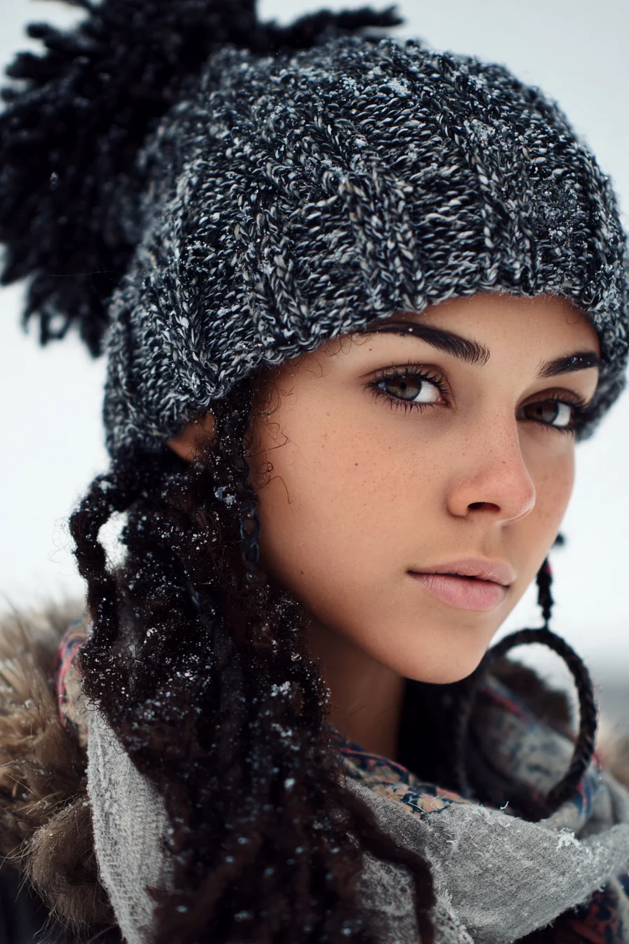 Textured Thin Dreadlocks with Low-Side Sweep under Beanie