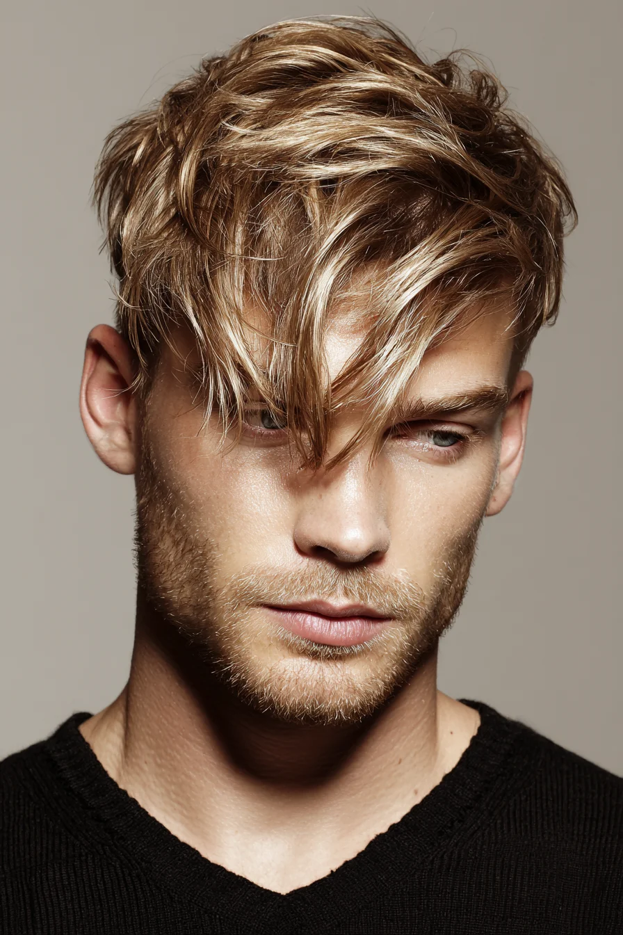 Textured Tousled Fringe — Medium-Length Layered Men’s Hairstyle
