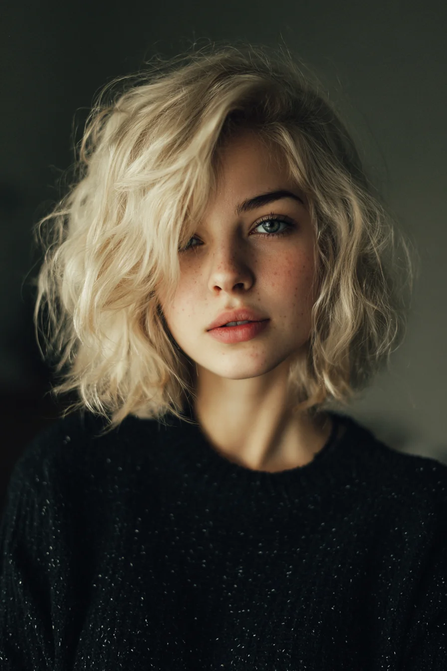 Textured Tousled Wavy Bob — Chin-Length Layered Cut