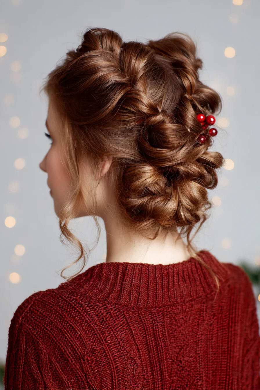 Textured Twisted Low Updo with Loose Face‑Framing Curls