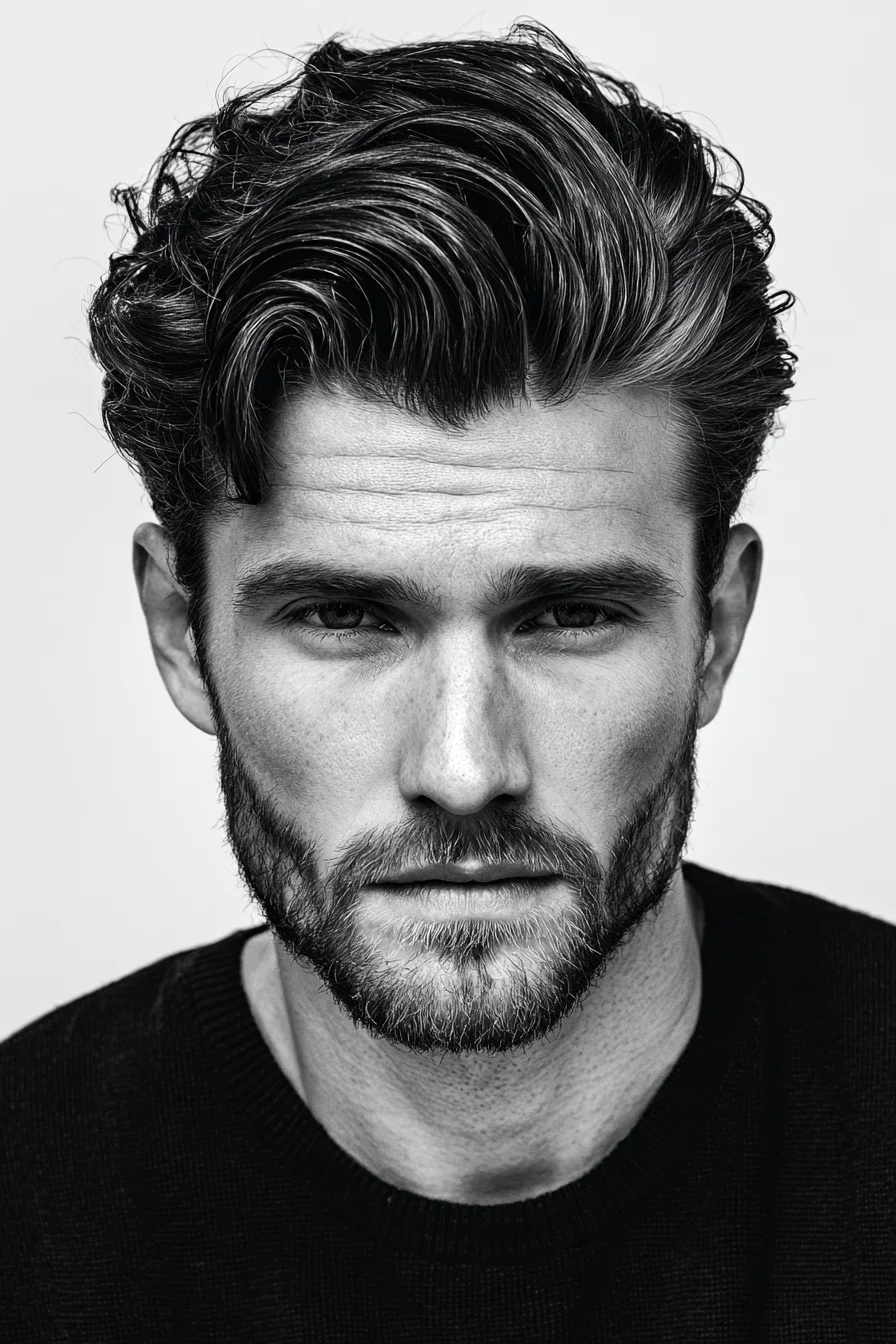 Textured Voluminous Pompadour — Medium-Length Wavy/Straight Hair