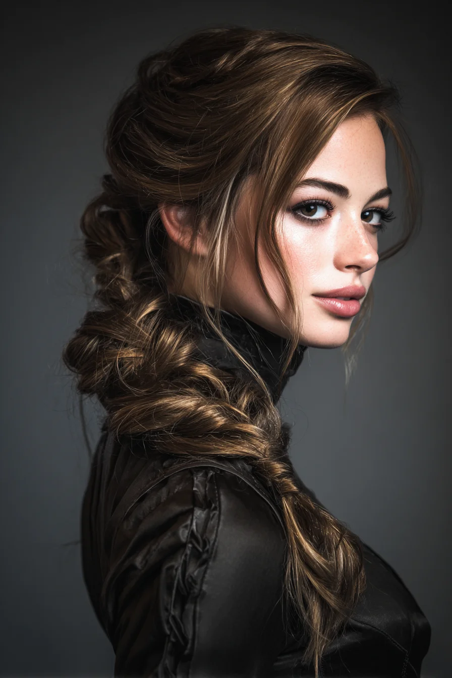 Textured Voluminous Side Braid with Soft Face-Framing Pieces