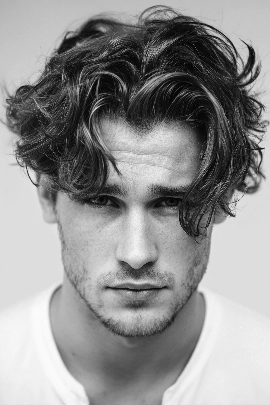 Textured Wavy Curtain Fringe for Medium-Length Hair