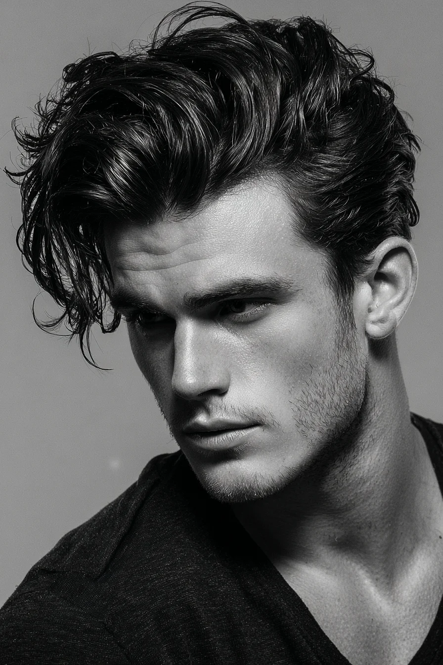 Textured Wavy Long Top with Tapered Sides (Modern Pompadour)