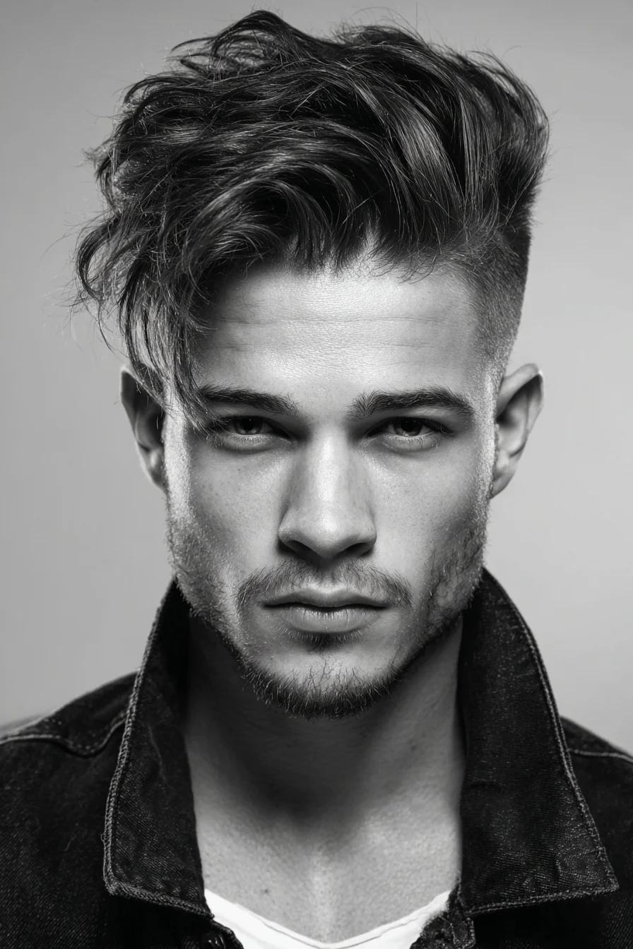 Textured Wavy Quiff with Low Fade — Voluminous Side-Swept Mens Hairstyle