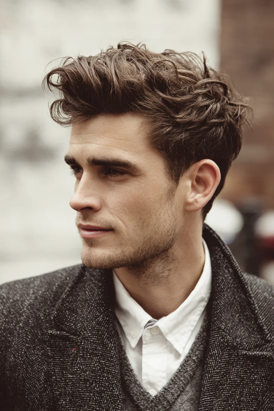 Textured Wavy Quiff with Short Tapered Sides