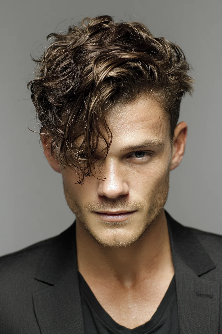 Textured Wavy Tousled Fringe with Tapered Sides