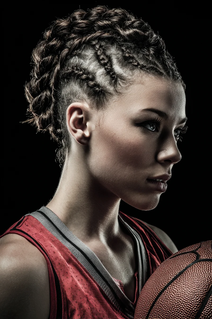 Tight Dutch Cornrows Braided Into a Braided Crown Updo