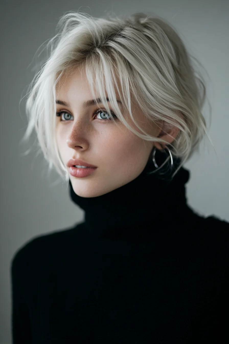 Tousled Textured Layered Blonde Bob with Curtain Bangs