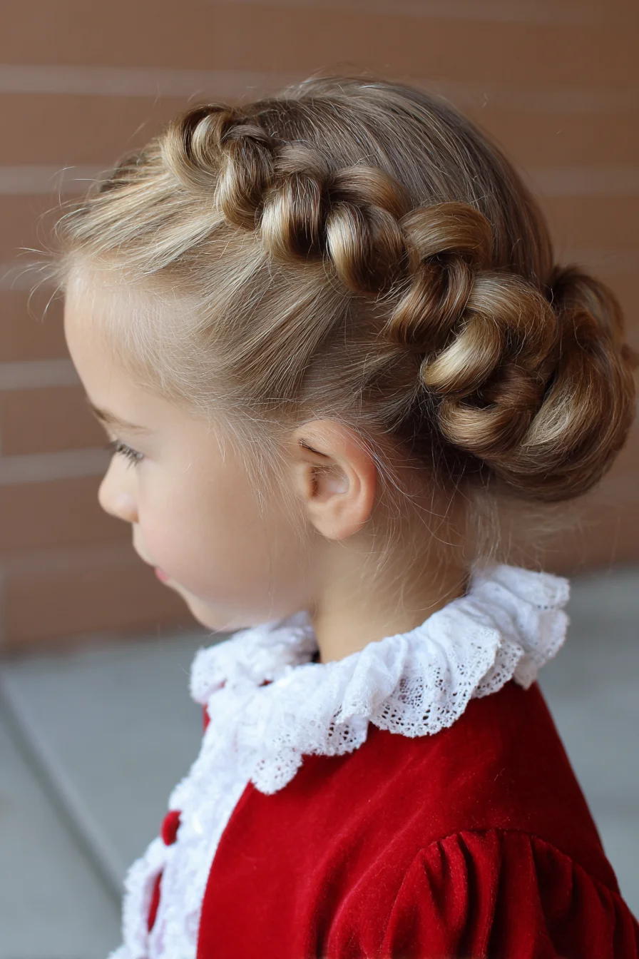 Twisted Crown Braid into Low Braided Bun — Child-Friendly Formal Hairstyle