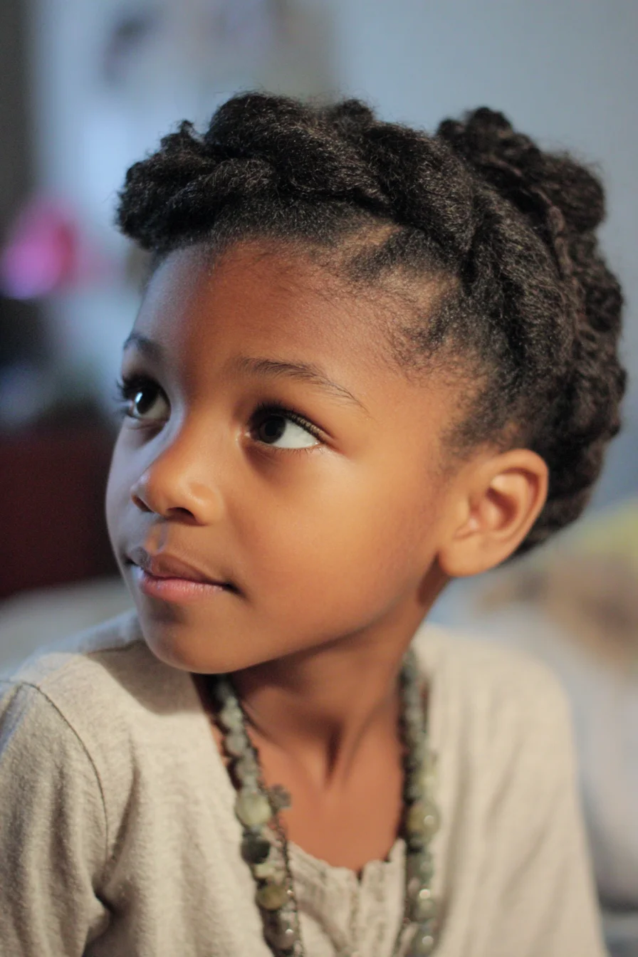 Twisted Crown Updo for Natural 4A–4C Hair — Protective, Child-Friendly Style