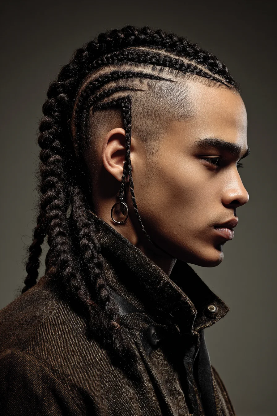 Undercut Feed-In Cornrows with Long Braided Falls — Textured Hair Style