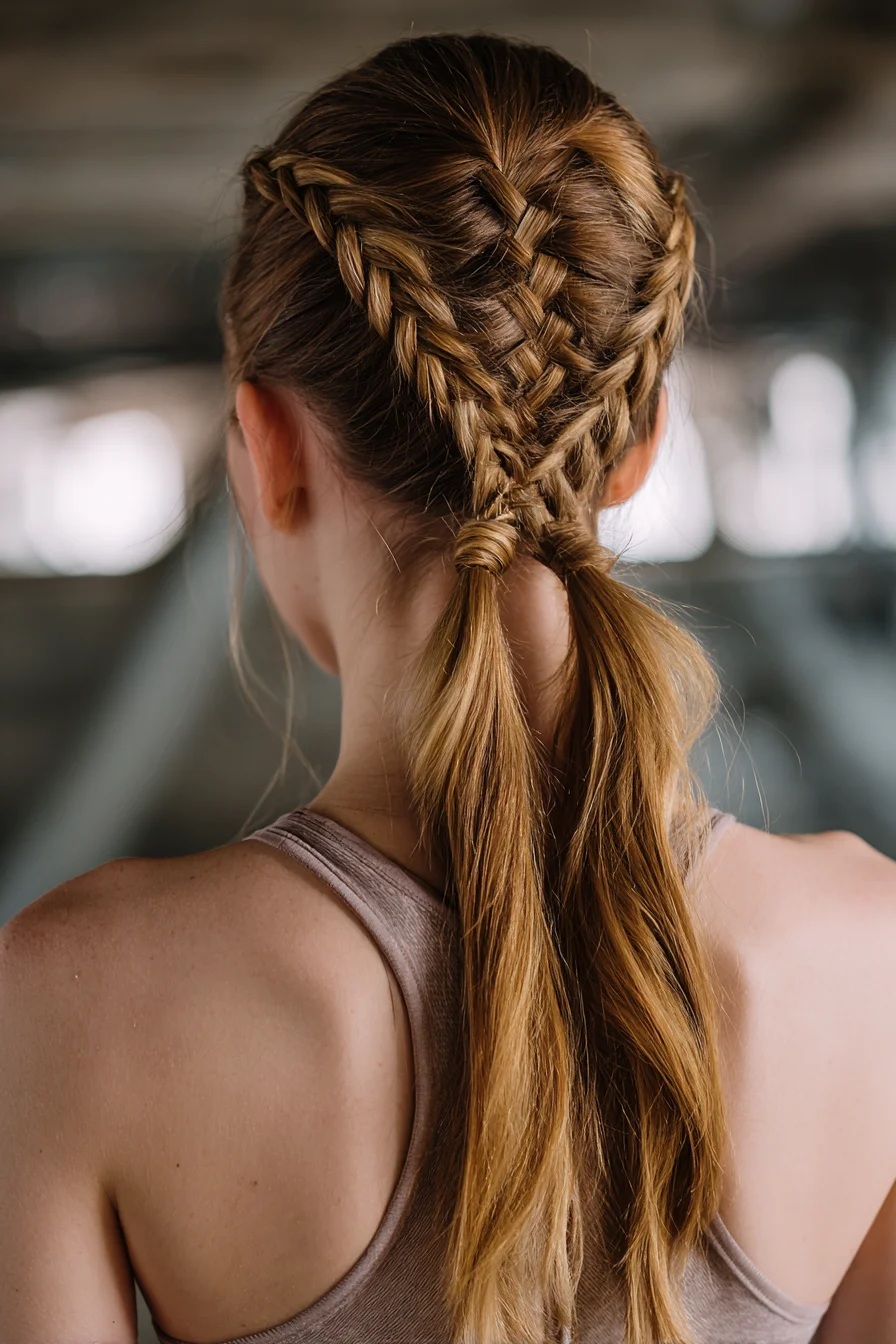 V-Shaped Double Braids into Twin Low Ponytails