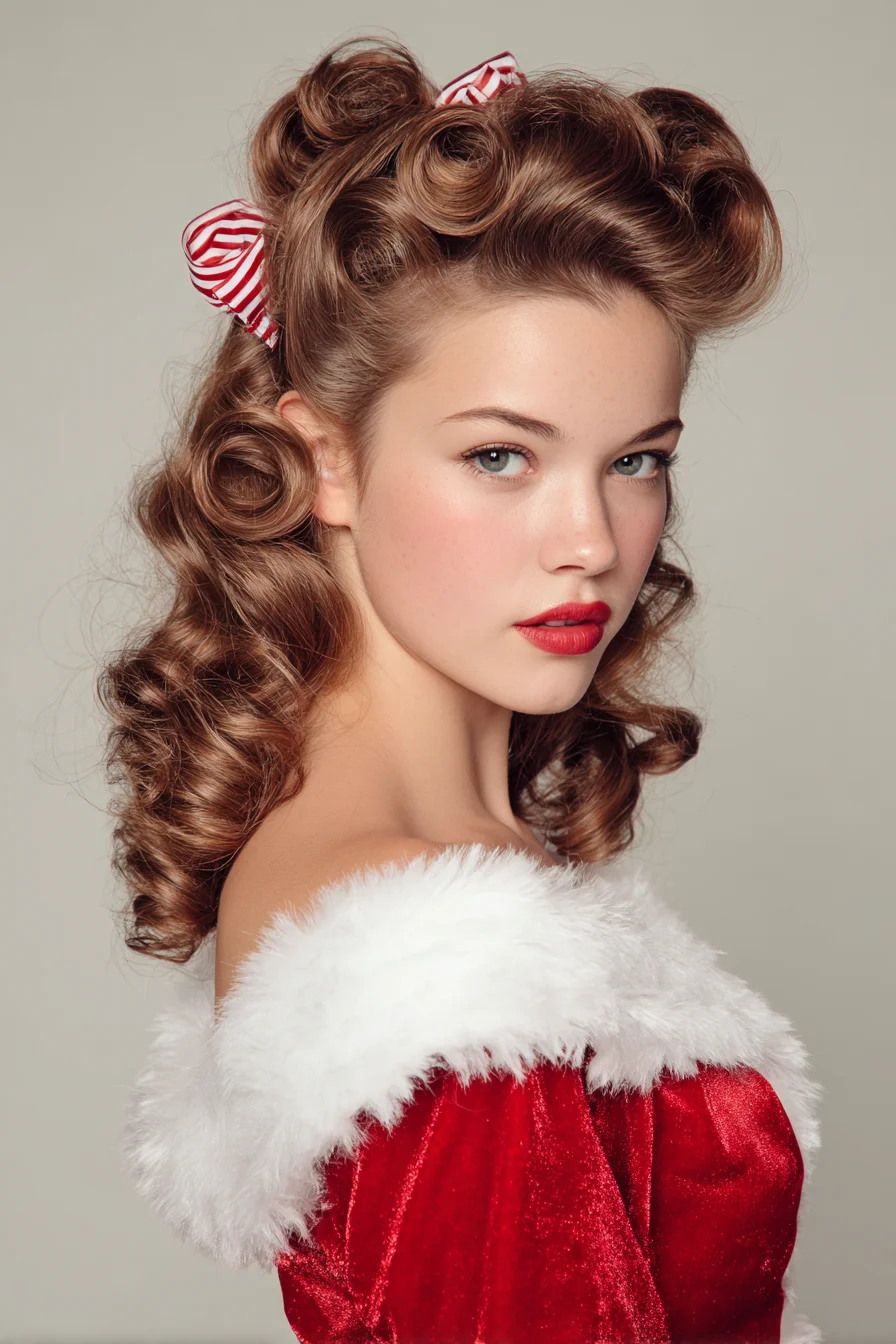 Vintage Pin-Up Victory Rolls with Defined Barrel Curls