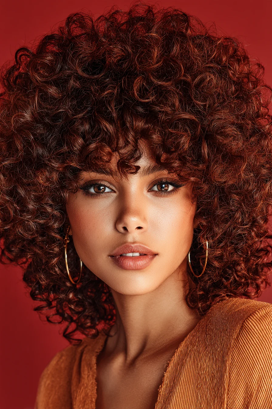 Voluminous Curly Shag with Rounded Afro Fringe