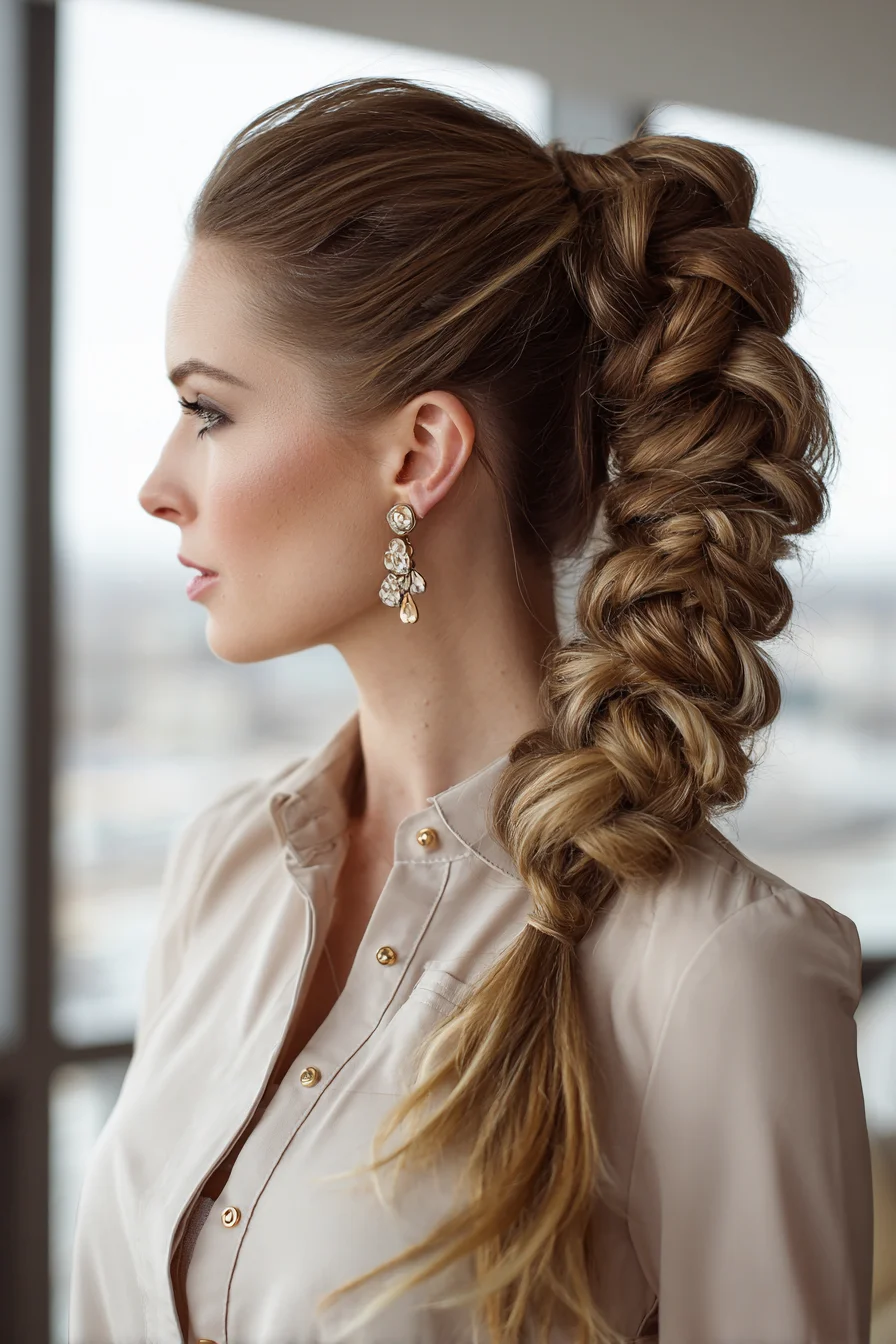 Voluminous High Pony Pancake Braid – Textured Pull-Through Style