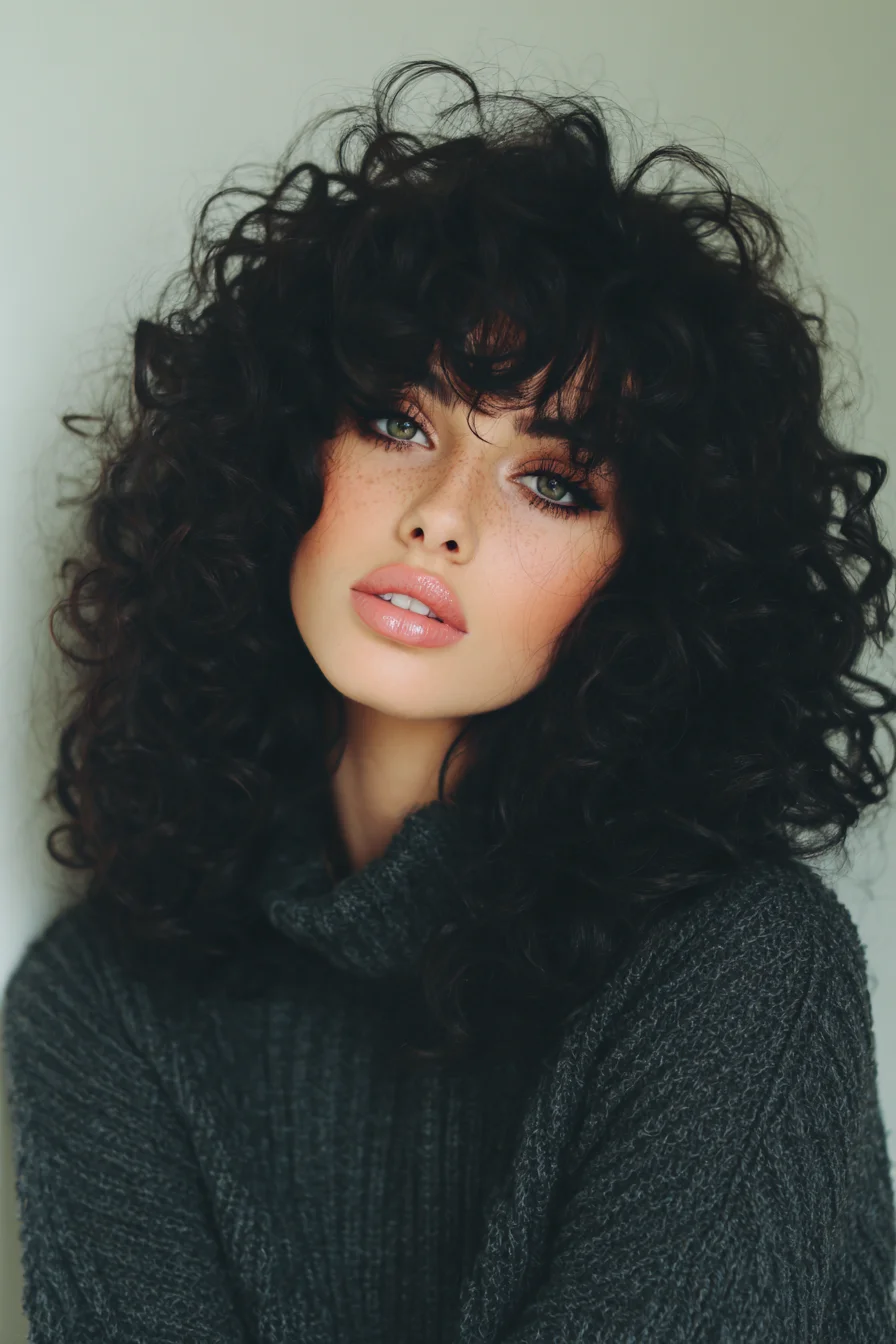 Voluminous Layered Curls with Curly Fringe