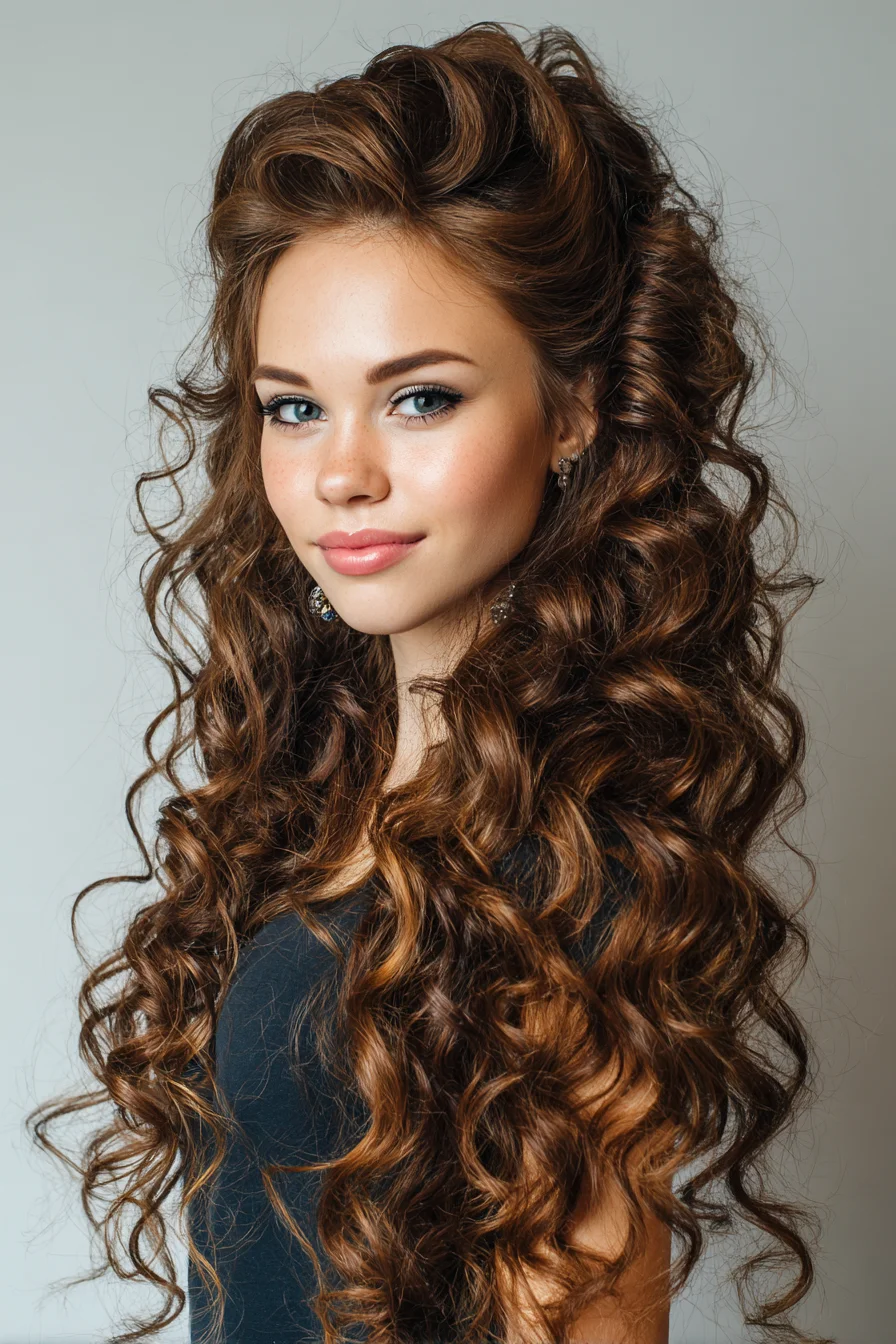 Voluminous Long Barrel Curls with Lifted Crown