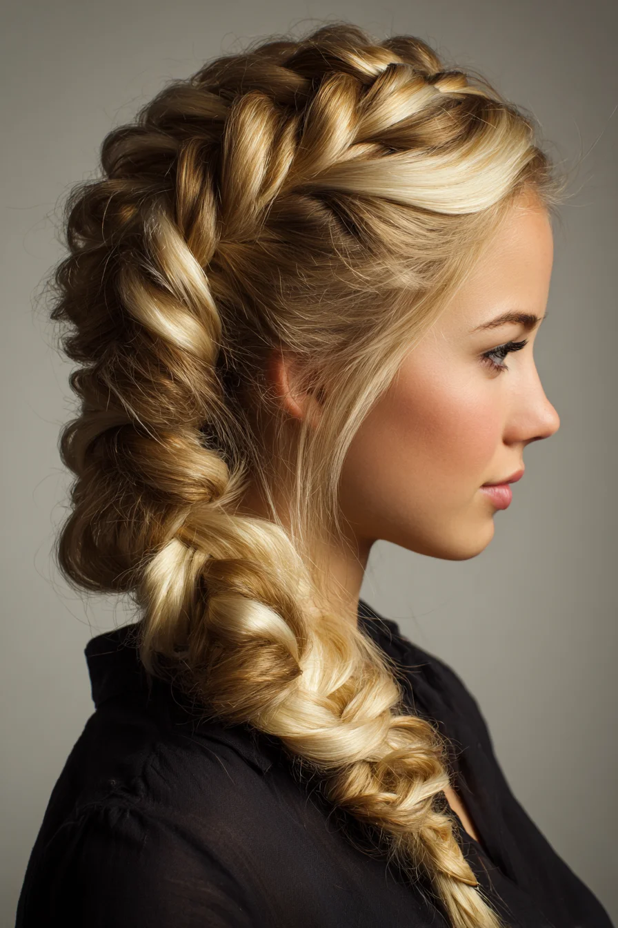 Voluminous Loose Dutch Side Braid for Medium to Long Hair