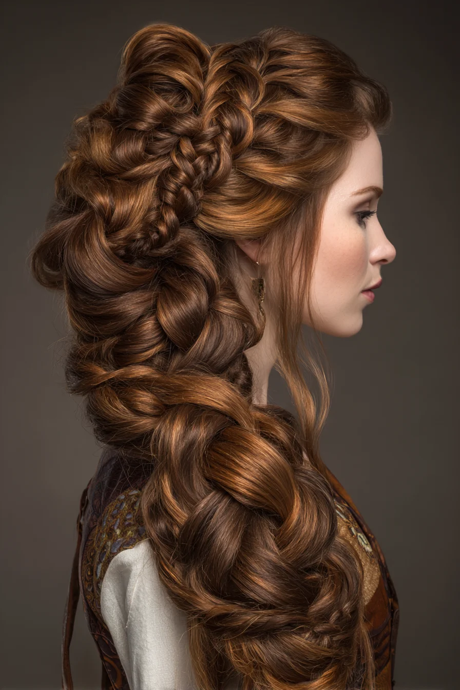 Voluminous Pancake Braid Updo — Textured Romantic Style for Long Hair