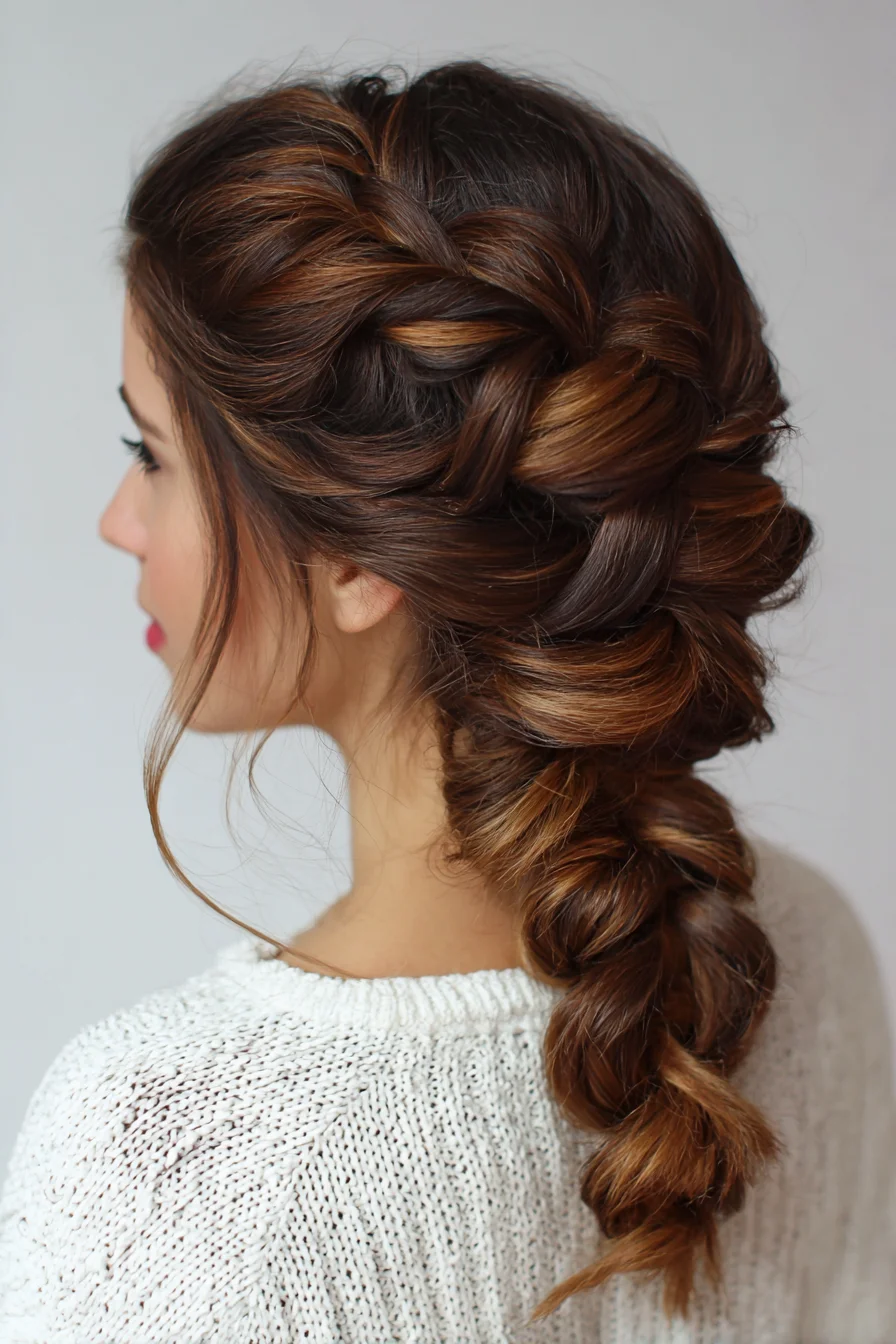 Voluminous Pull-Through Side Braid with Face‑Framing Tendrils