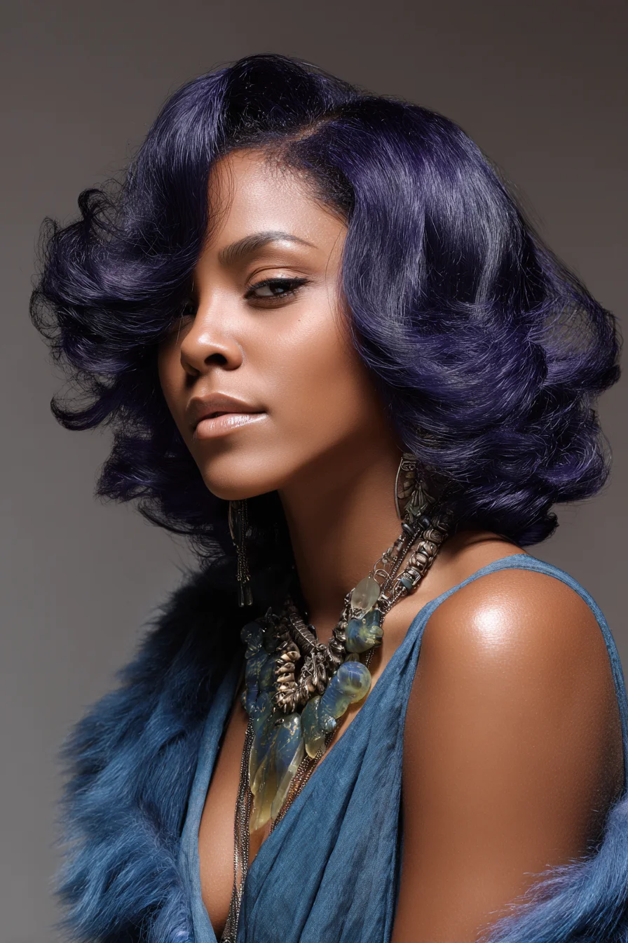 Voluminous Retro Sculpted Waves — Shoulder-Length Colored Hair