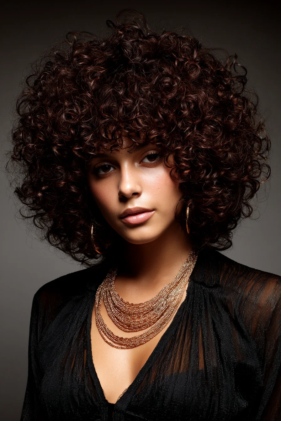 Voluminous Short Curly Afro with Soft Fringe