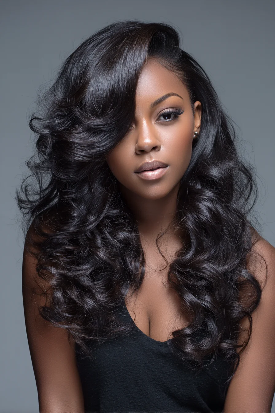 Voluminous Side‑Swept Hollywood Waves for Medium–Thick Hair