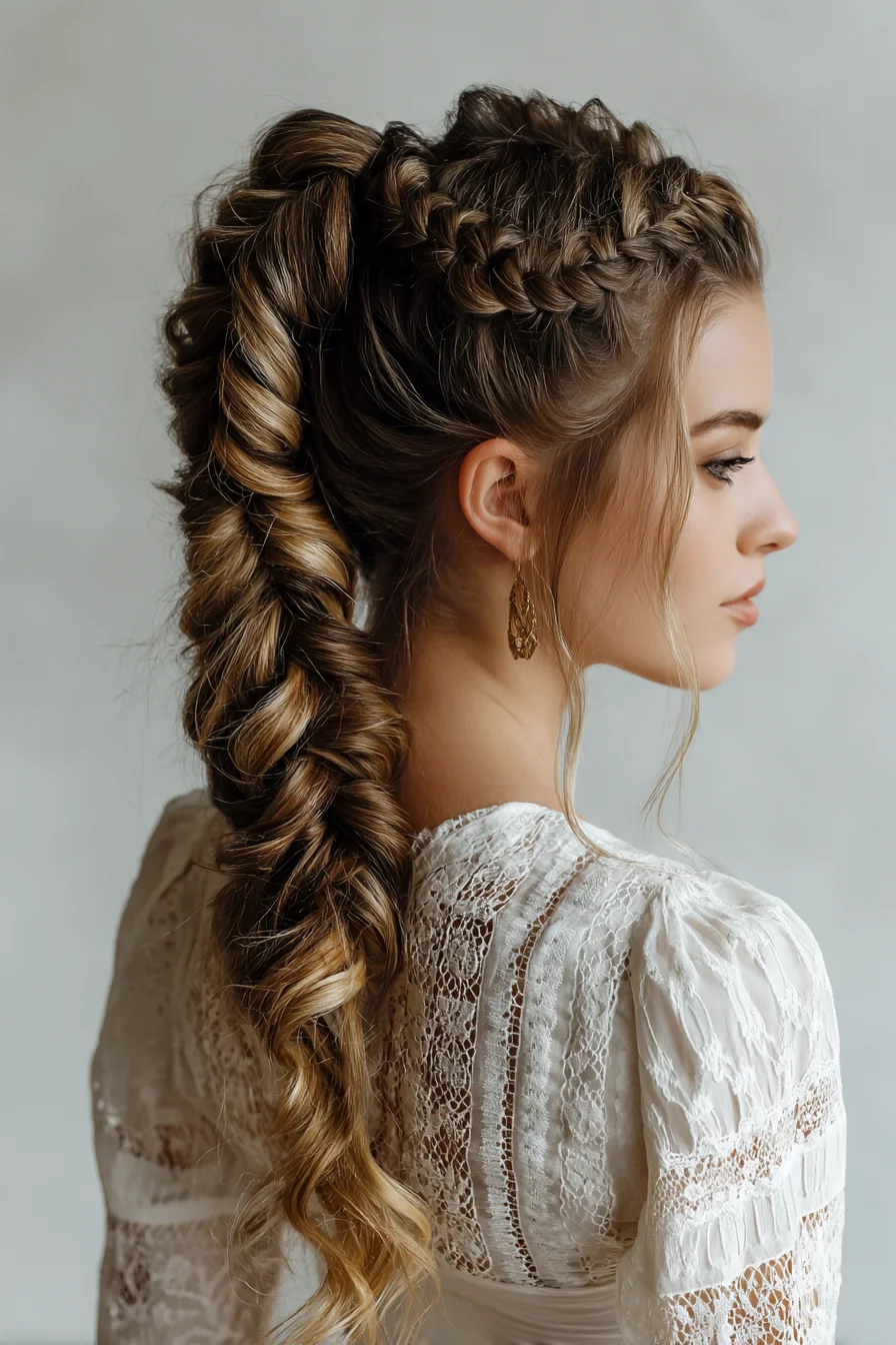 Voluminous Textured Braid Ponytail with Dutch Cornrow Accents