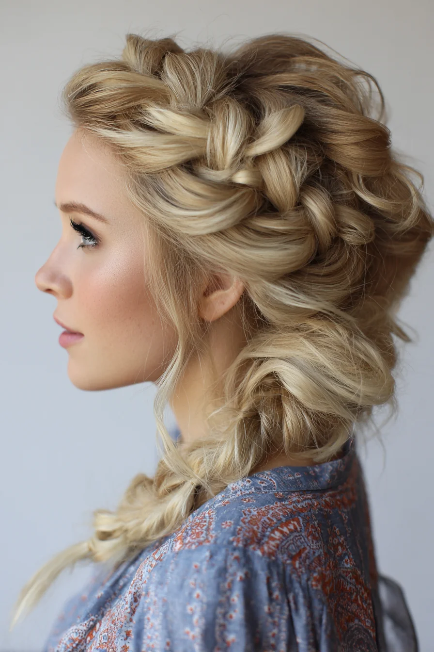 Voluminous Textured Dutch Side Braid — Loose Boho Bridal Look