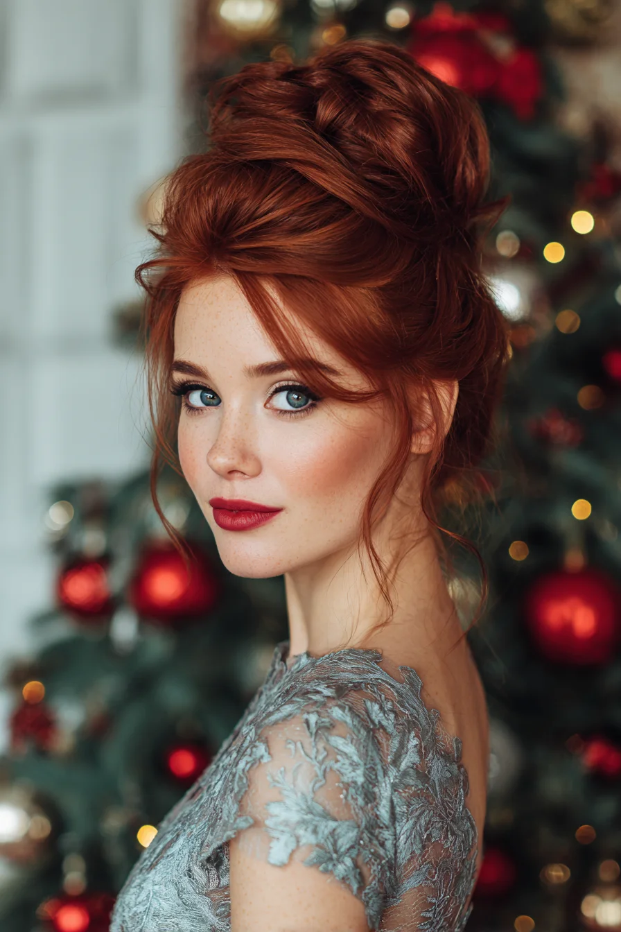 Voluminous Textured Romantic Updo with Face‑Framing Tendrils