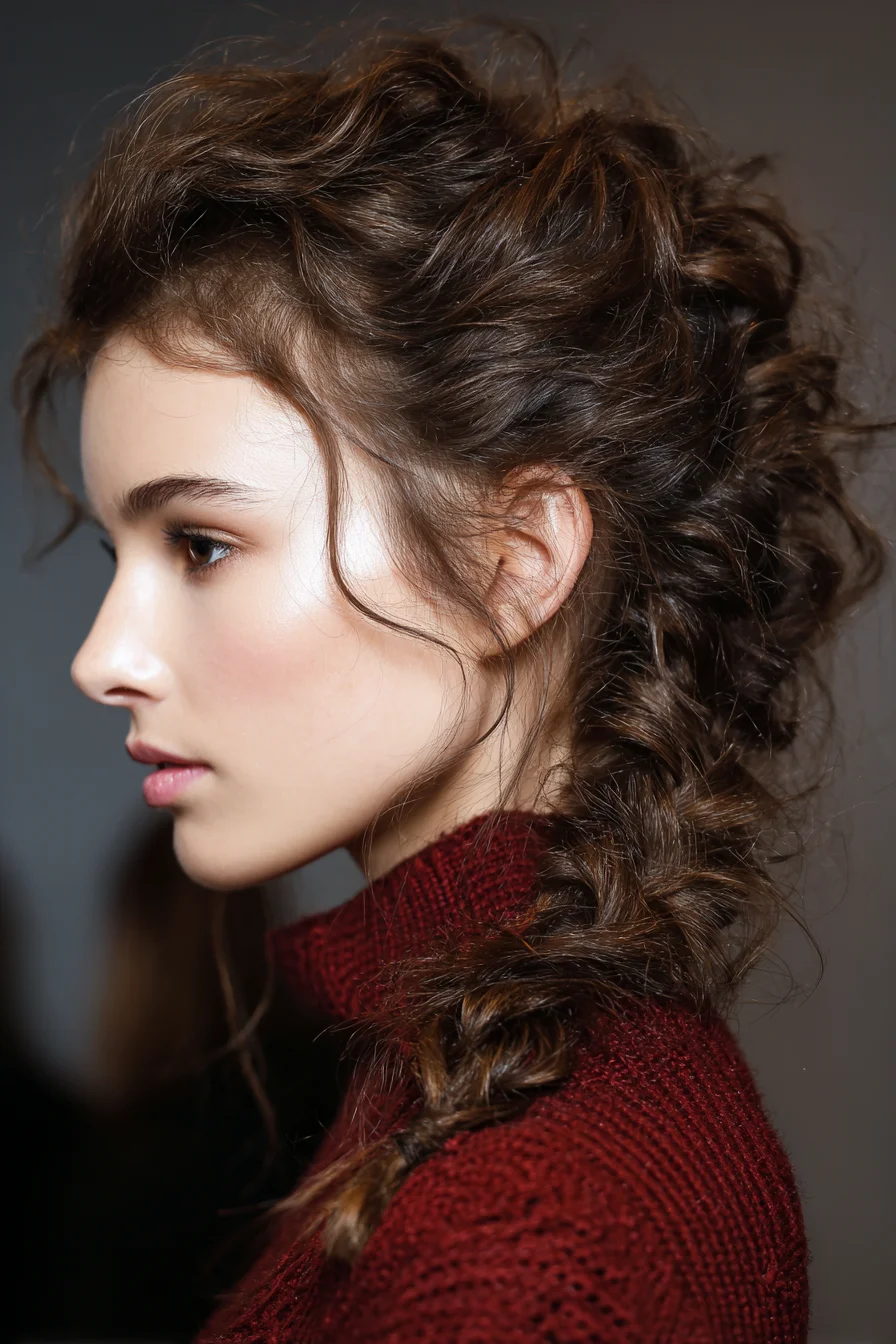 Voluminous Textured Side Braid with Soft Face‑Framing Tendrils
