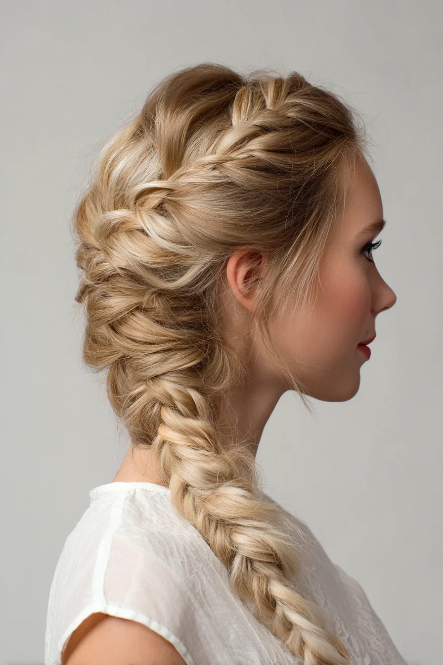 Voluminous Textured Side Fishtail Braid - Loose Boho Braid for Medium to Long Hair