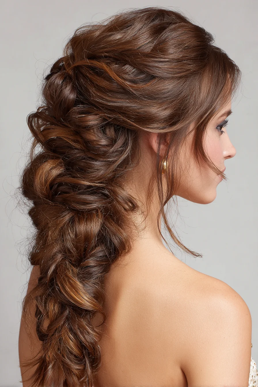 Voluminous Textured Side-Swept Pull-Through Braid for Medium–Long Hair
