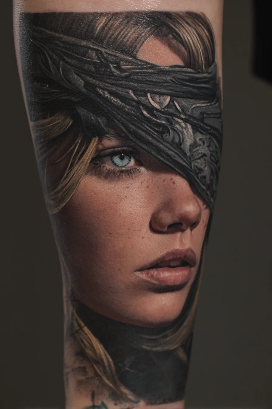 A Face Half-Hidden by Dark Wings