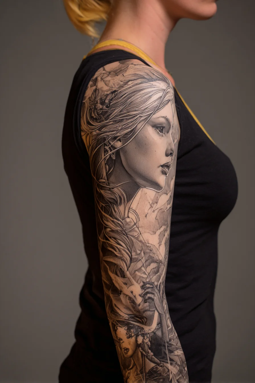 A Full Sleeve in Black and Grey