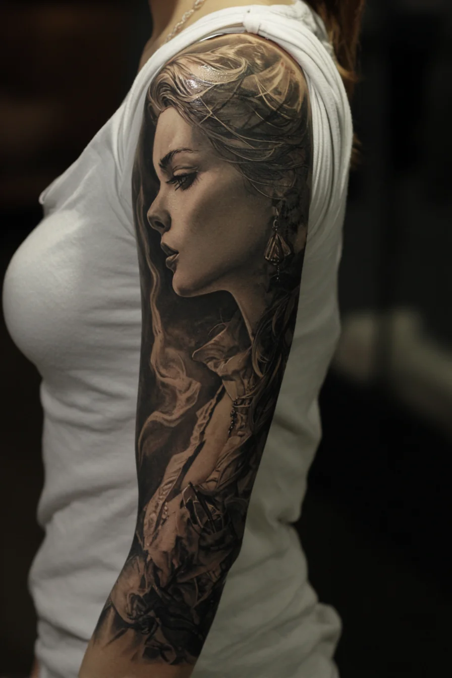 A Portrait Sleeve in Black and Grey