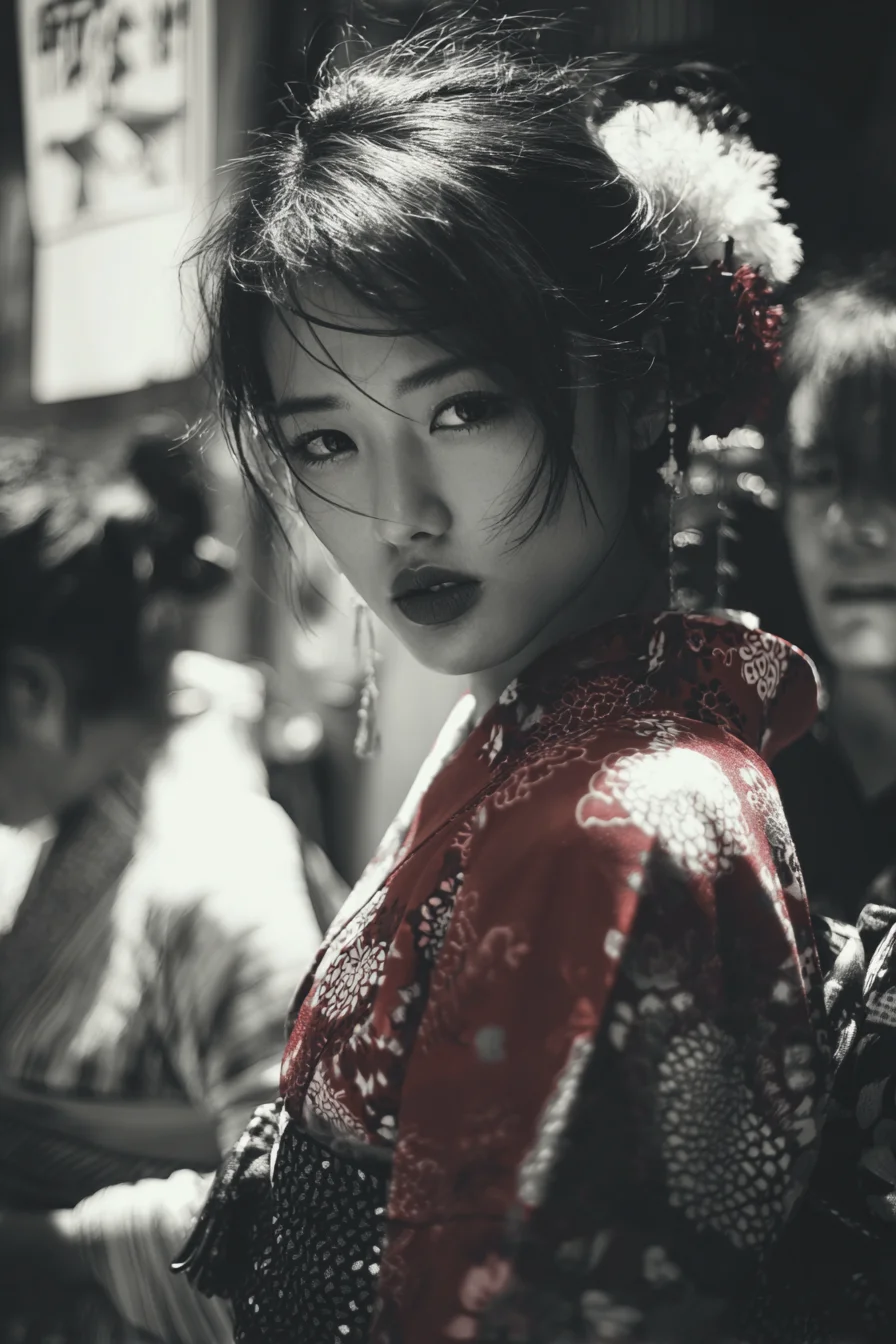 Crimson Kimono in the Crowd