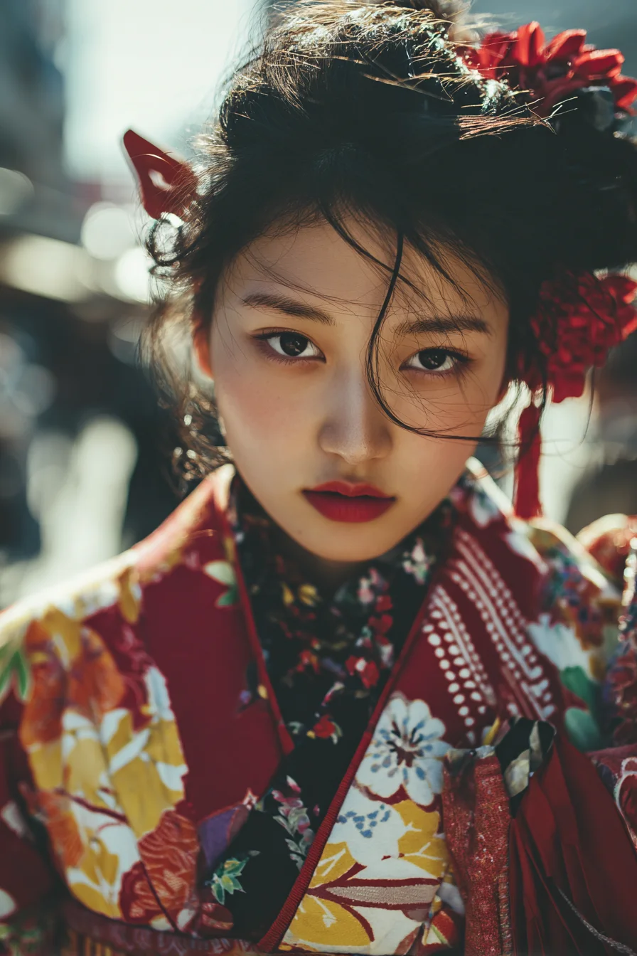 Crimson Kimono in the Wind