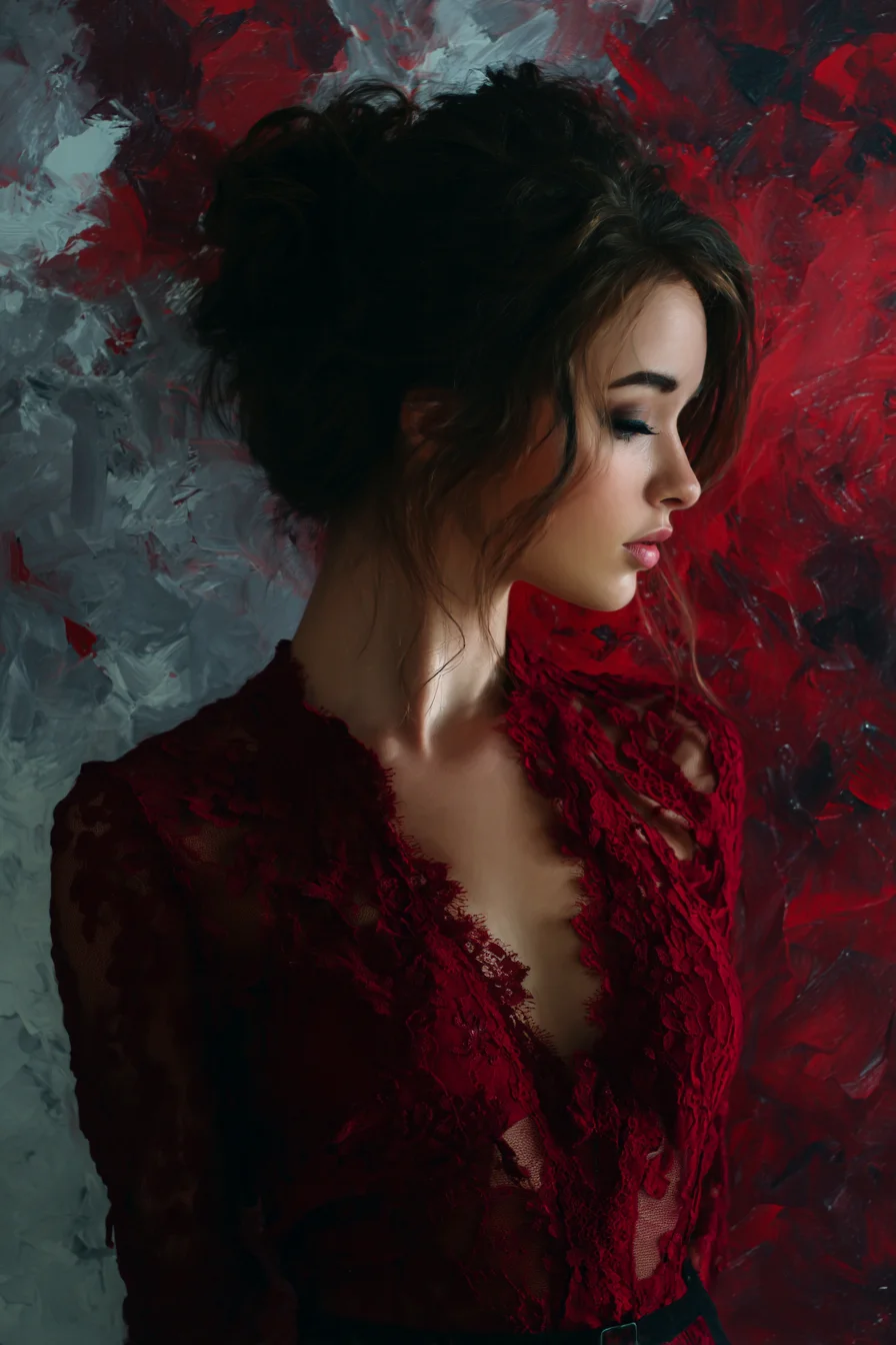 Crimson Lace Against a Painted Storm