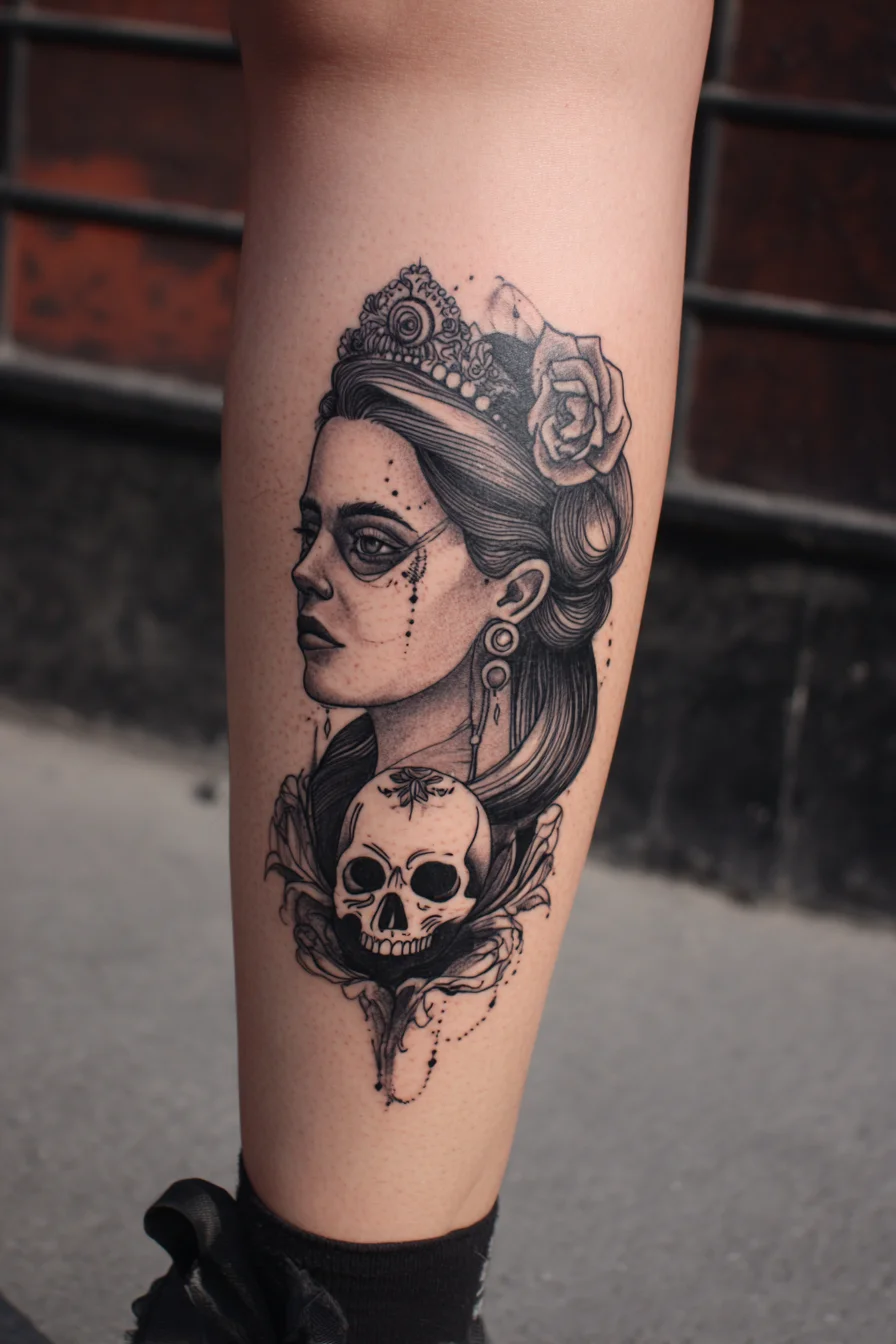 Dark Queen Blackwork Calf Tattoo