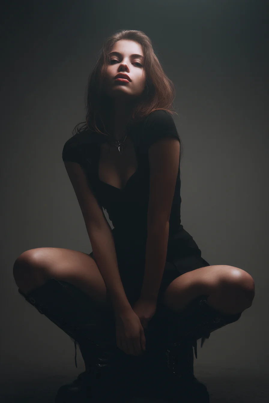 Dark Studio Crouch Pose