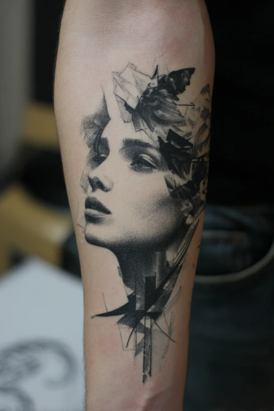 Fractured Portrait in Black and Grey