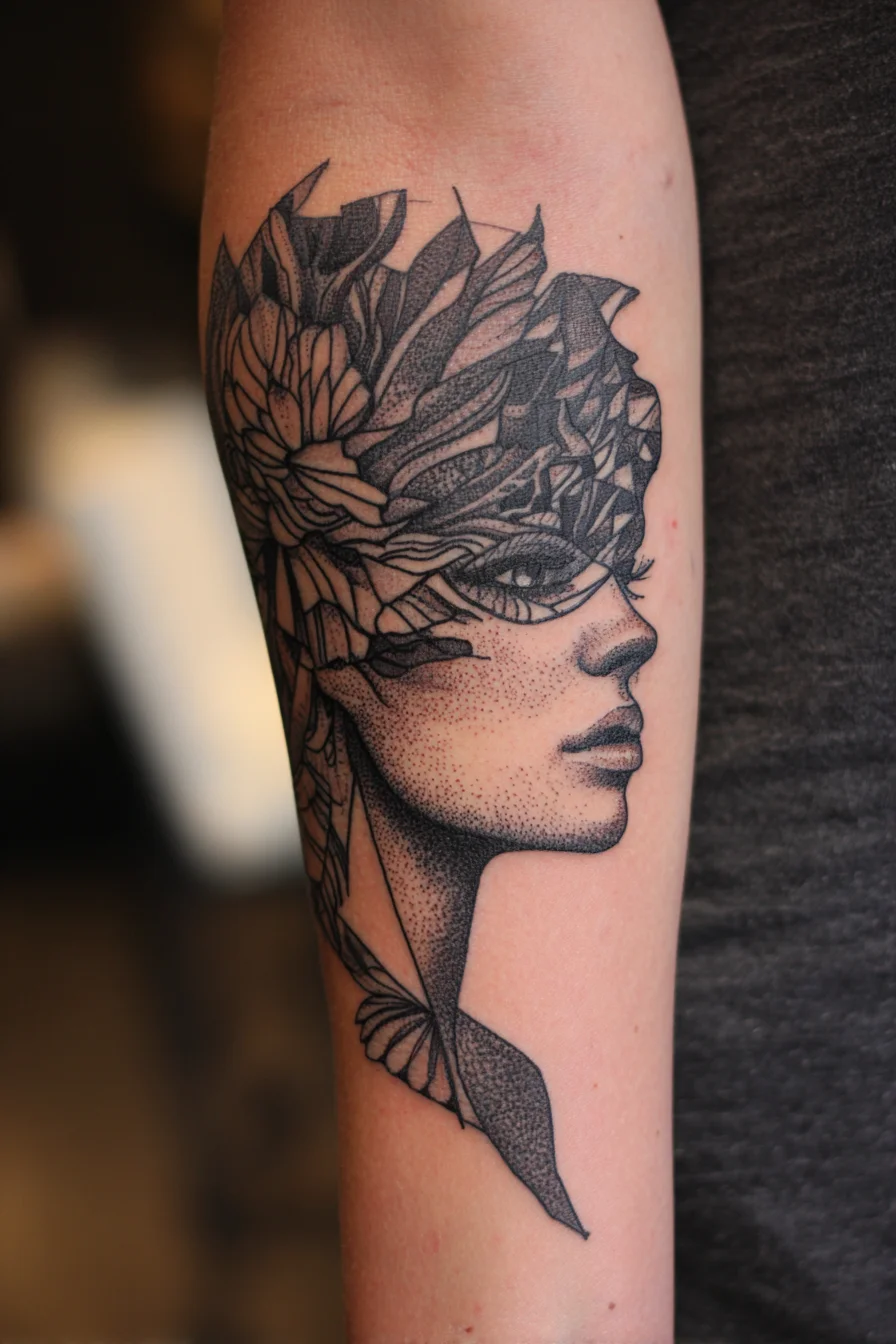 Fractured Portrait With Floral Crown