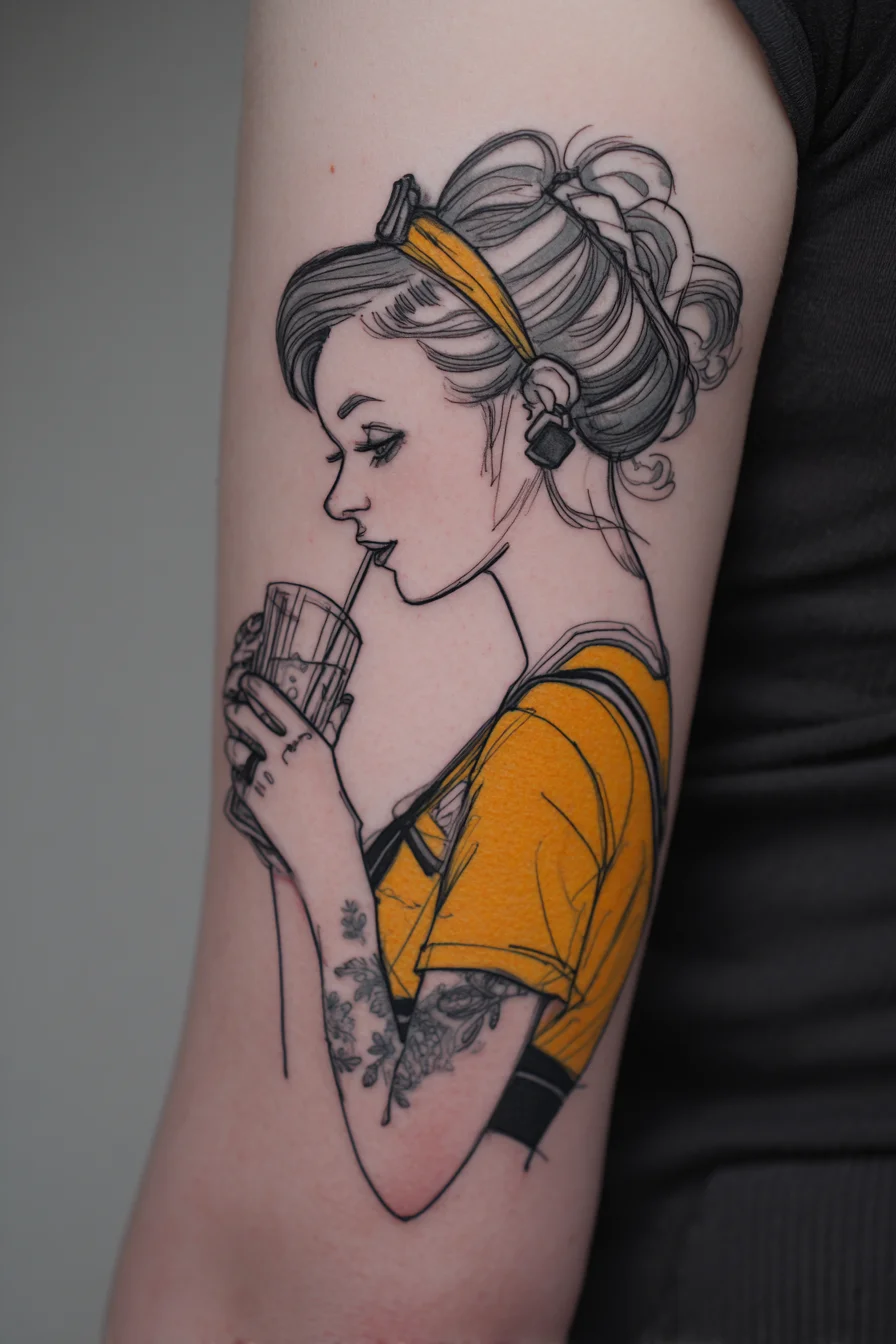 Golden Girl in Fine Line Ink